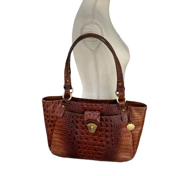 Brahmin Collette Pecan Melbourne Crocodile-Embossed Leather Shoulder Bag - Picture 2 of 16